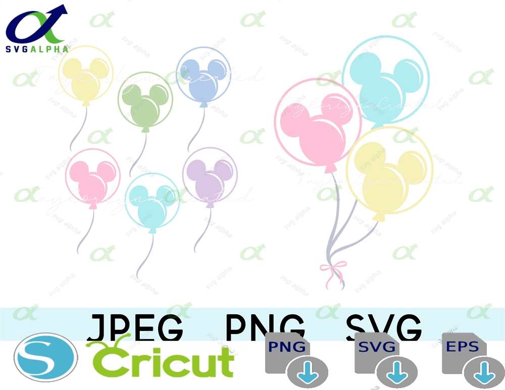 Disneyland Balloons Inspired Digital Graphics Bundle, JPEG SVG PNG, Mouse Shaped Balloons